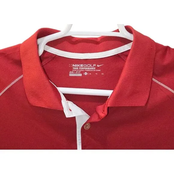 Nike‎ Mens Extra Large Red White Golf Dri-Fit Polo Shirt Performance Sport - Picture 3 of 5
